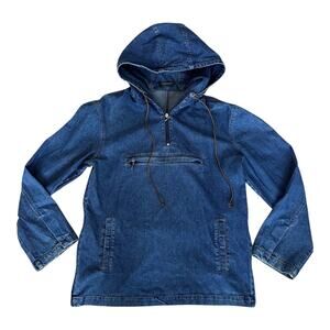 Vintage Denim Anorak Hoodie Jacket USA Made Half Zip Blue Streewear Skater